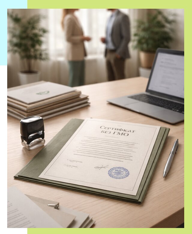 Сертификат без ГМО в Соли-Илецке от 7814 р. оформить срочно Алешин-Сои